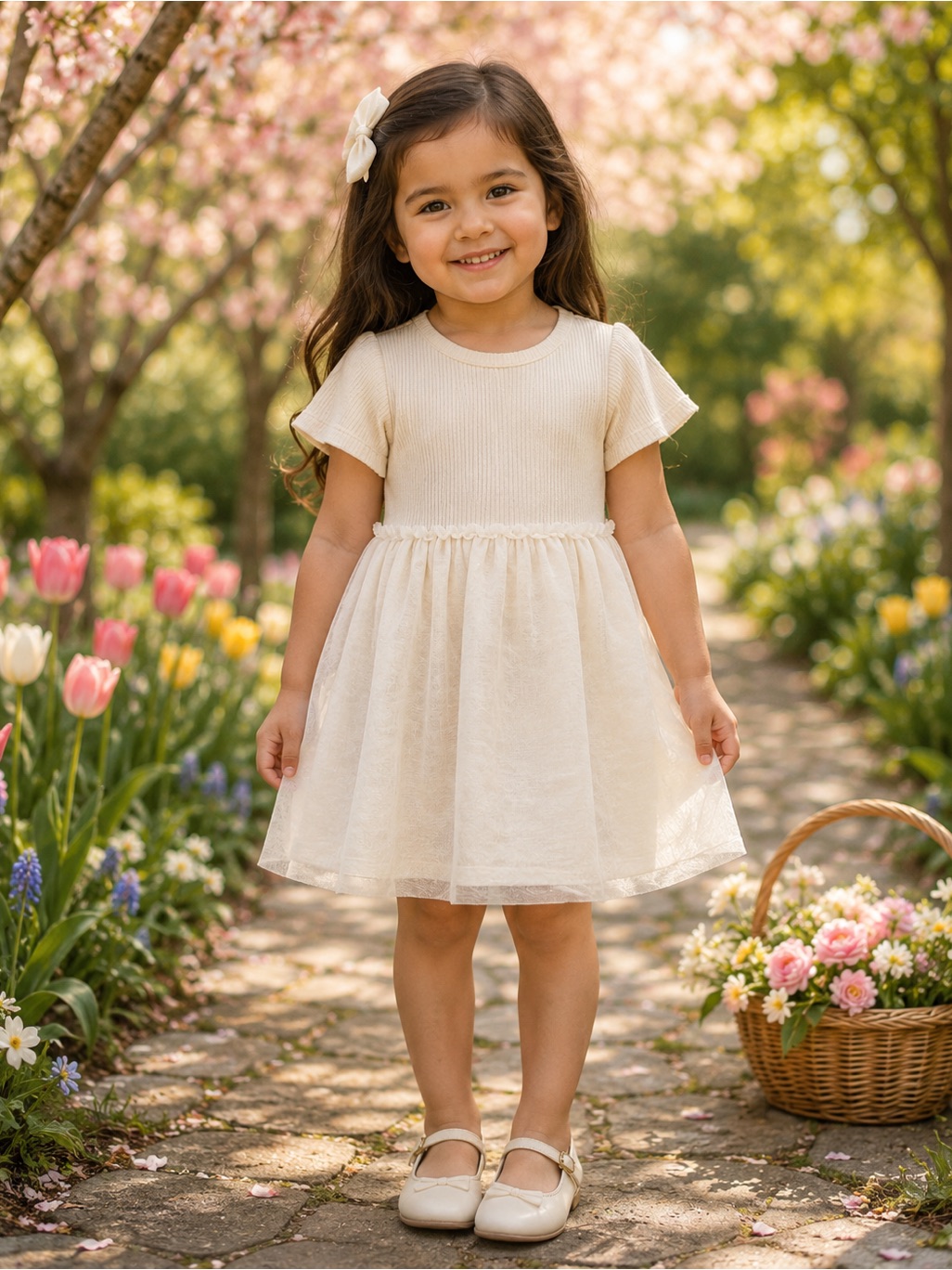 Cat & Jack Cream Short Sleeve Tulle Party Dress